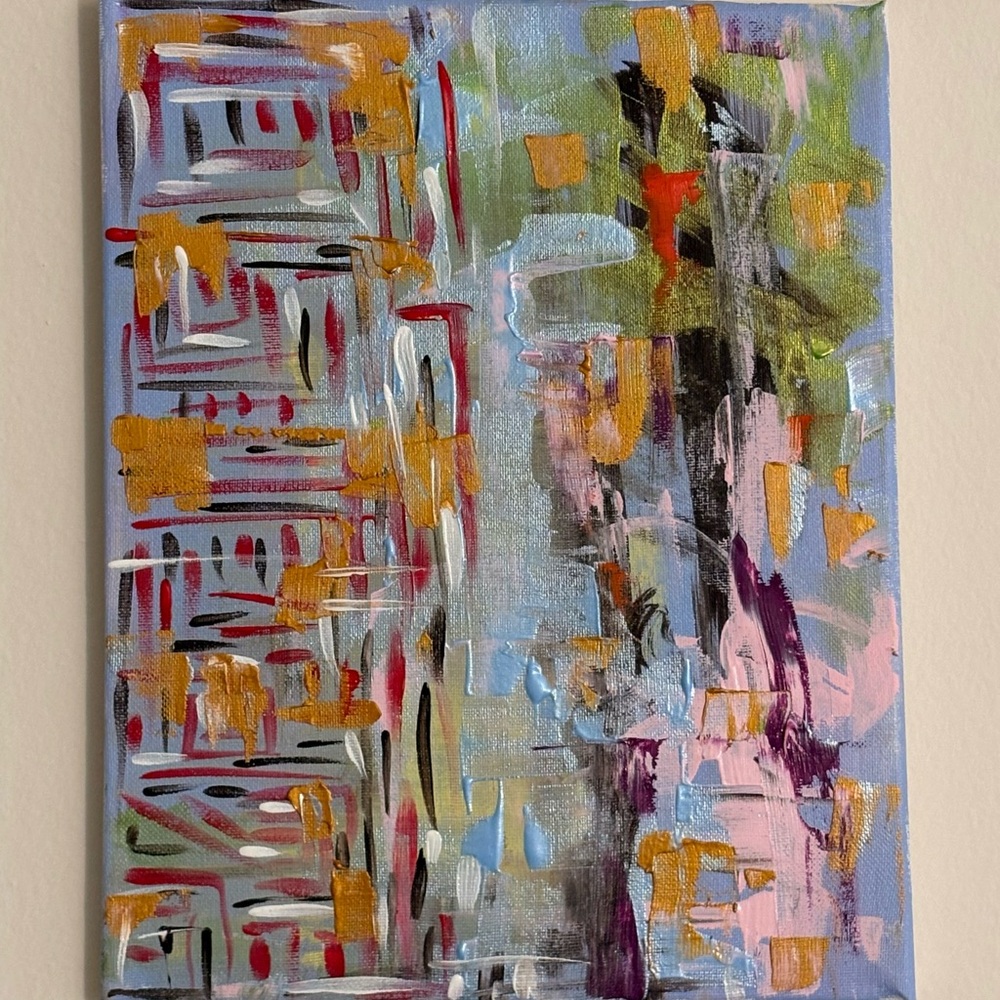 Modern Abstract Canvas Art with Gold and Pink Accents